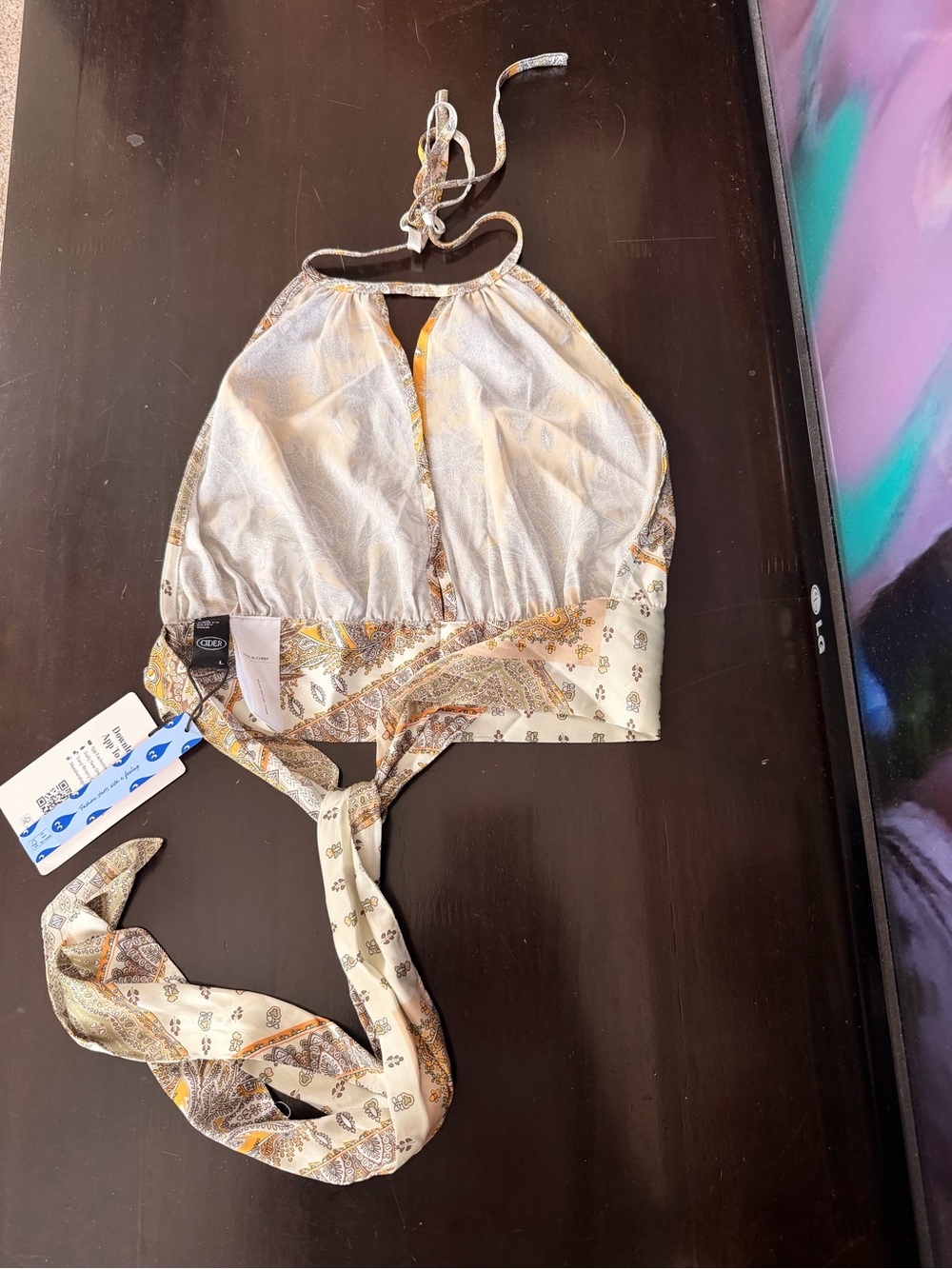 Cider Yellow and Cream Paisley Halter Crop Top - Picture 2 of 4
